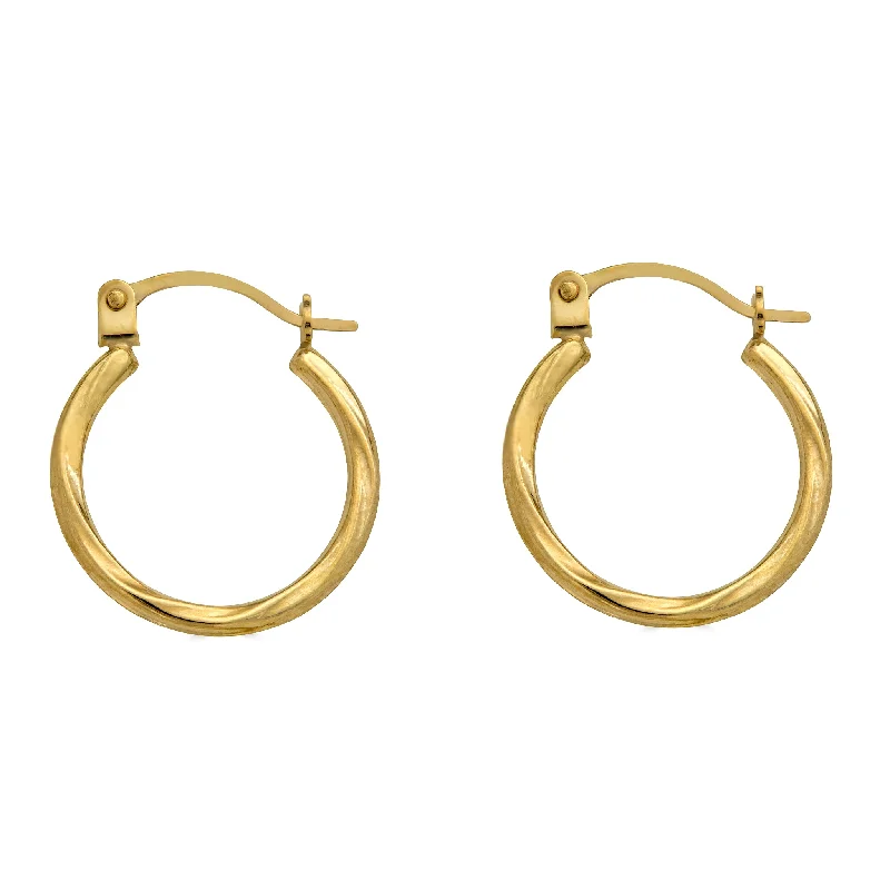 Luxurious Drop Earrings-14E00381. - 14 Karat Yellow Gold Twisted Hoop Latch Lock Earrings