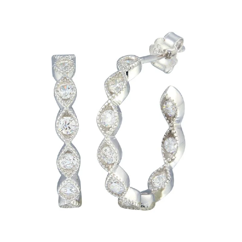 Artistic Drop Earrings-Rhodium Plated 925 Sterling Silver CZ Semi Hoop Earrings - STE01194