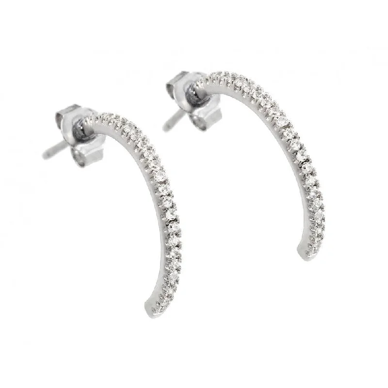 Luxury Pearl Earrings-Silver 925 Rhodium Plated Crescent CZ Stud Earrings - STE00901