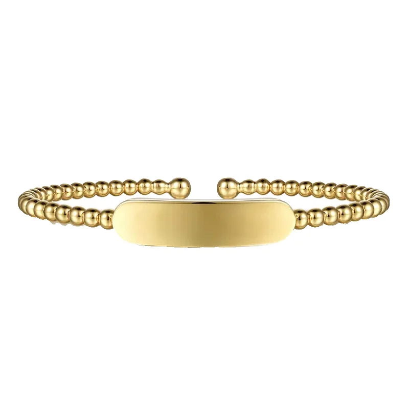 Designer Gemstone Bracelets-Gabriel 14K Yellow Gold Personalized Bujukan ID Cuff Bracelet