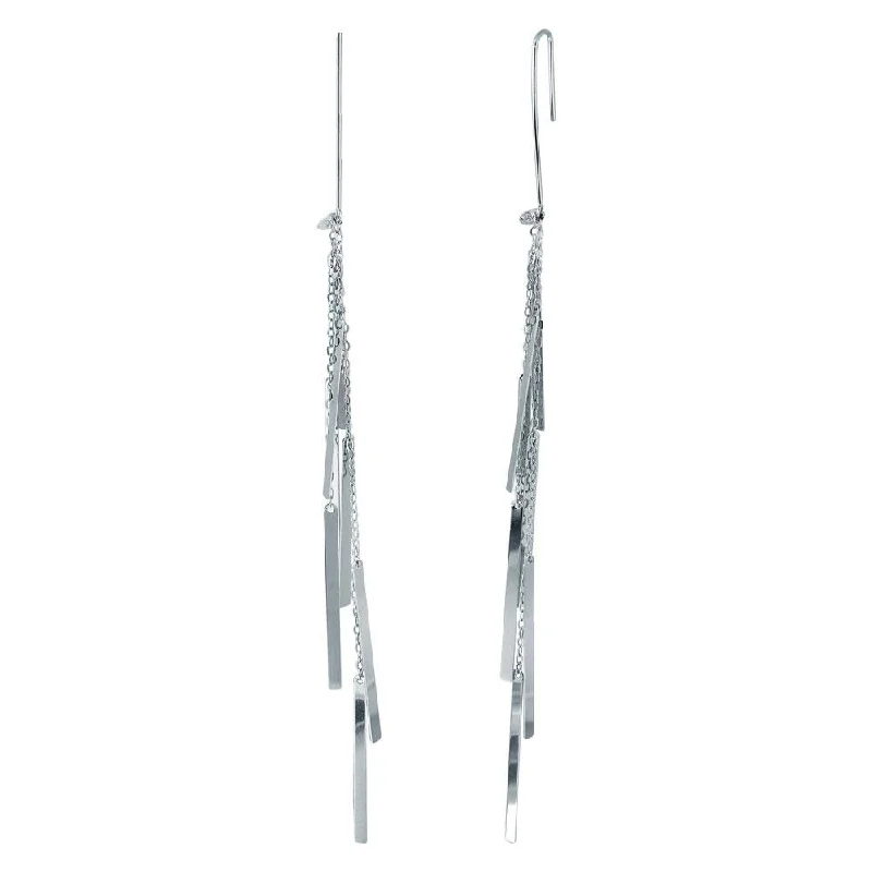 Designer Drop Earrings-Rhodium Plated 925 Sterling Silver Dangling Chain Bars Earrings - ECE00036RH