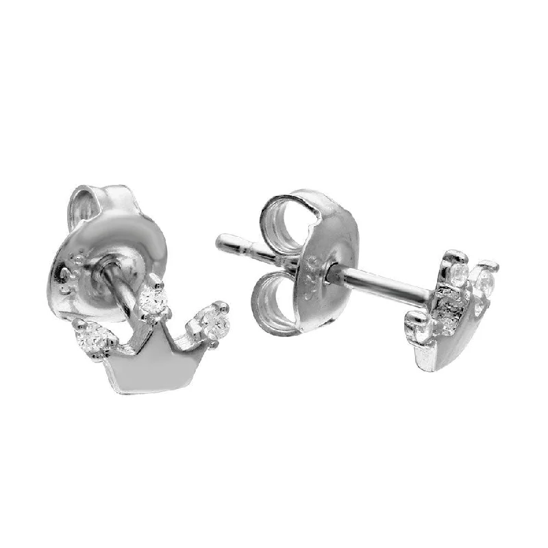 Stylish Stud Earrings for Women-Silver 925 Rhodium Plated Crown CZ Stud Earrings - GME00075RH