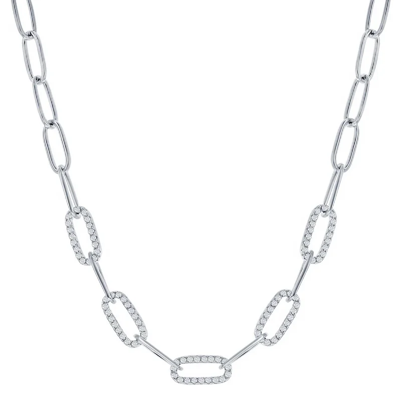 Fashionable Necklaces for Women-Classic Women's Necklace - Sterling Silver 5mm White CZ Paperclip Design | M-7000