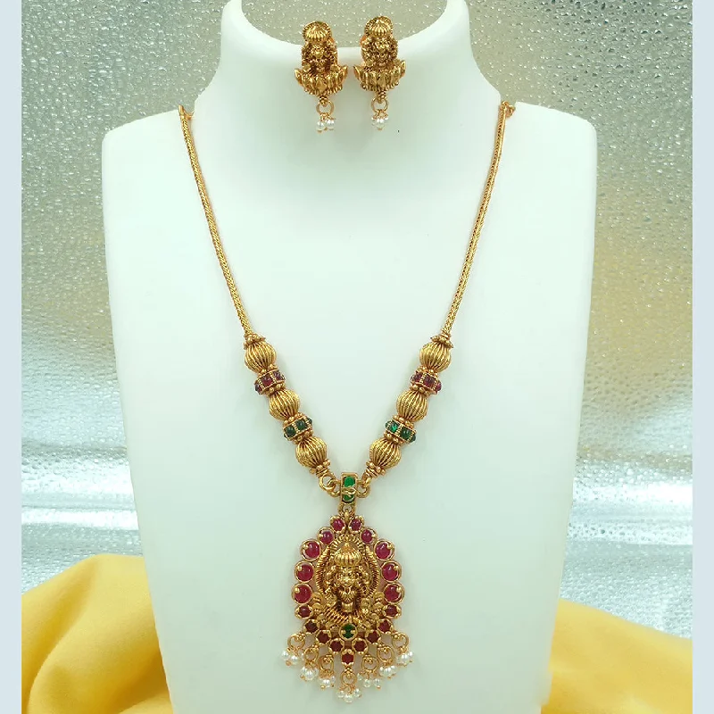 Fashionable Layered Necklaces-Joyful Jewel Art Matte Gold Plated Pota Stone Temple Necklace Set