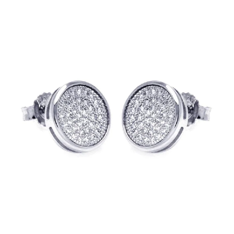 Large Gemstone Earrings-Silver 925 Rhodium Plated Micro Pave Clear Circle CZ Stud Earrings - ACE00047