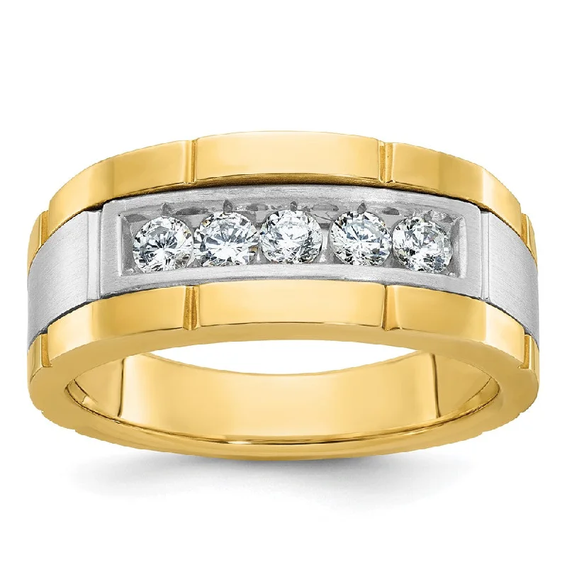 Personalized Diamond Wedding Rings-Men's 9.8mm 14K Two Tone Gold 5-Stone 1/2 Ctw Diamond Tapered Band