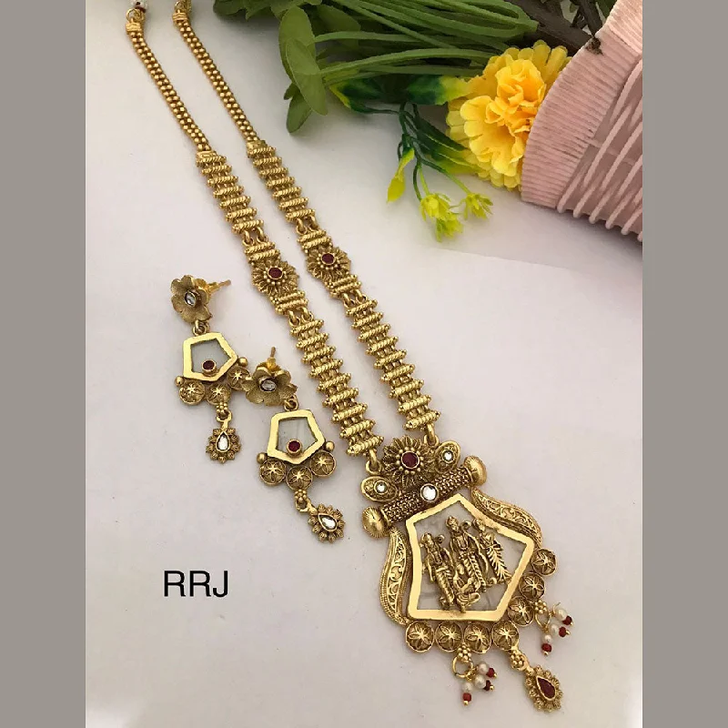 Trendy Personalized Necklaces-FS Collection Gold Plated Pota Stone Temple Necklace Set