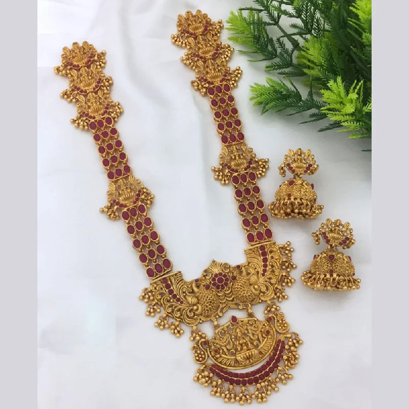 Handcrafted Gemstone Necklaces-Manisha Jewellery Gold Plated Pota Stone Temple Necklace Set