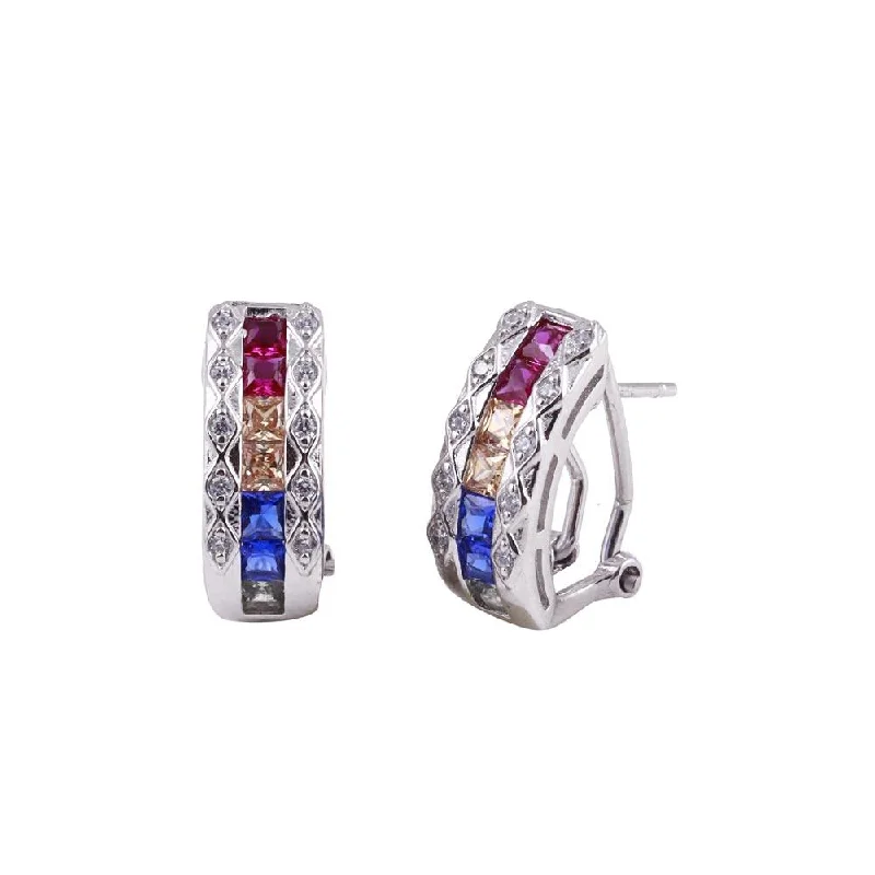 Silver and Gold Earrings-Rhodium Plated 925 Sterling Silver Multi-Colored Clip On Hoop Earrings - BGE00602