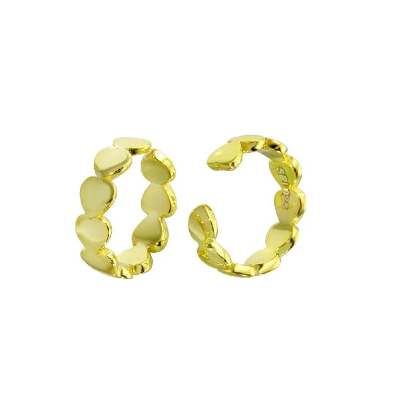 Custom Wedding Earrings-Gold Plated 925 Sterling Silver Multi Heart Cuff Earring - STE01289-GP