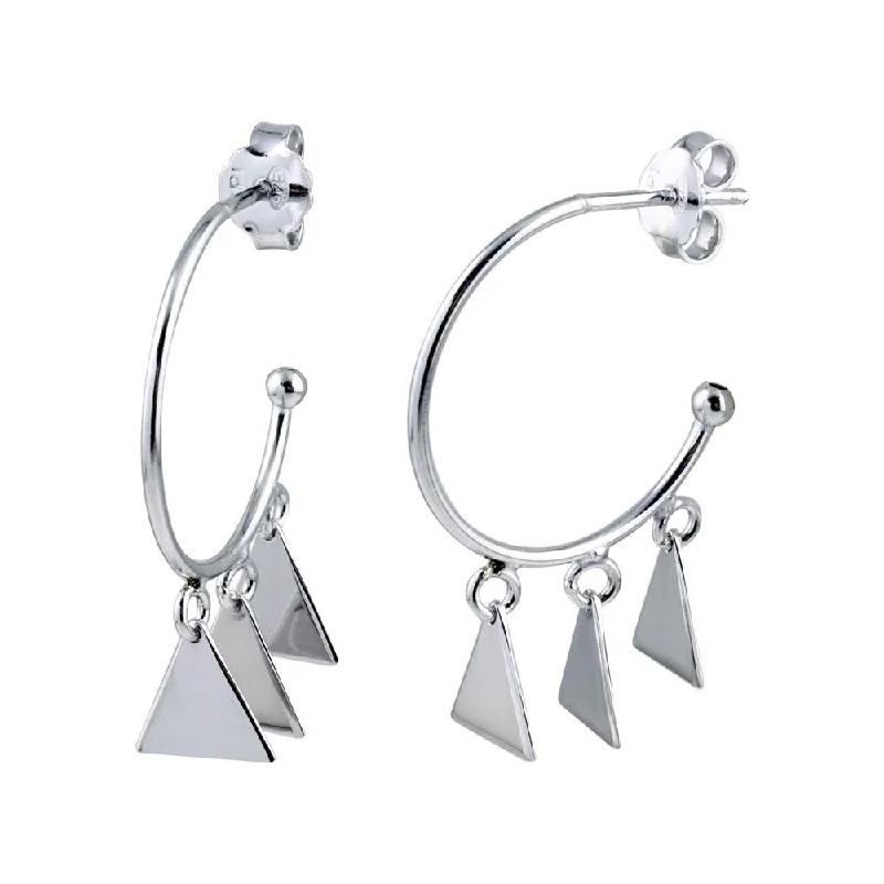 Vibrant Colorful Earrings-Rhodium Plated 925 Sterling Silver Dangling Triangle Silver Charm Earrings - SOE00021