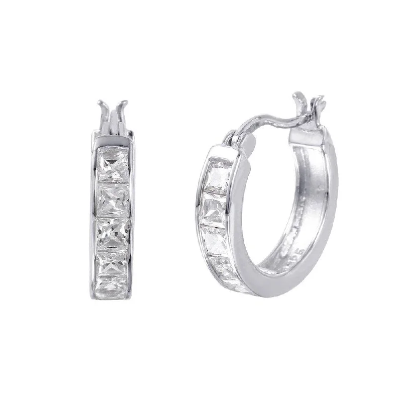 Luxury Diamond Stud Earrings-Silver 925 Rhodium Plated Hoop Square CZ Earrings - STE00732