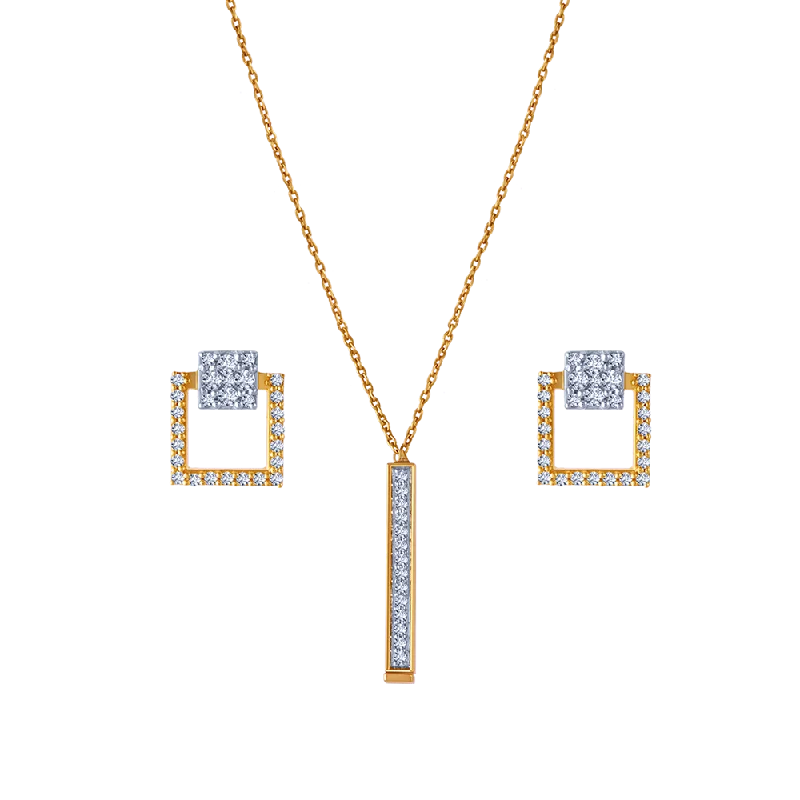 Diamond Pendant Necklaces-18k Sublime Petite Diamond Necklace Earrings Set