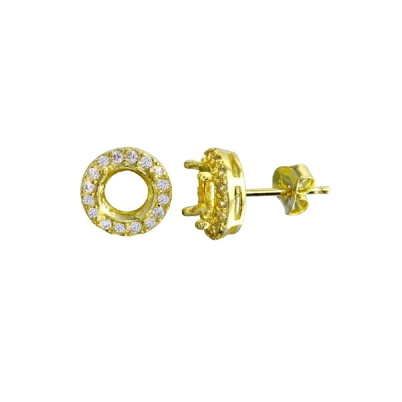 Simple Gold Hoop Earrings-Gold Plated 925 Sterling Silver Round Clear CZ Mounting Earring - BGE00707GP