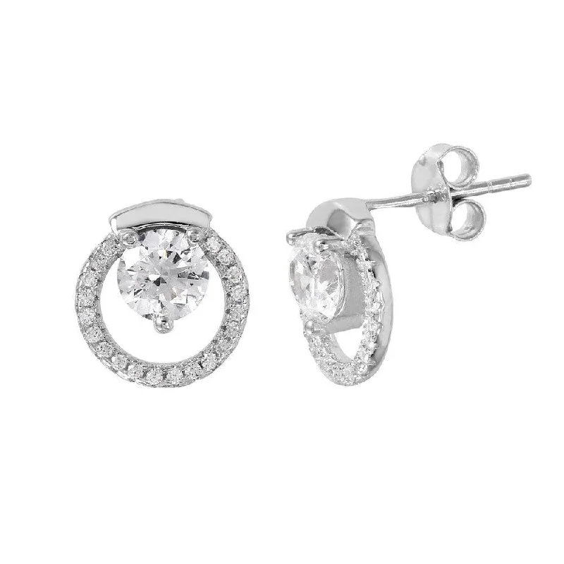 Artistic Drop Earrings-Silver 925 Rhodium Plated Open Circle CZ Stud Earrings - STE01010