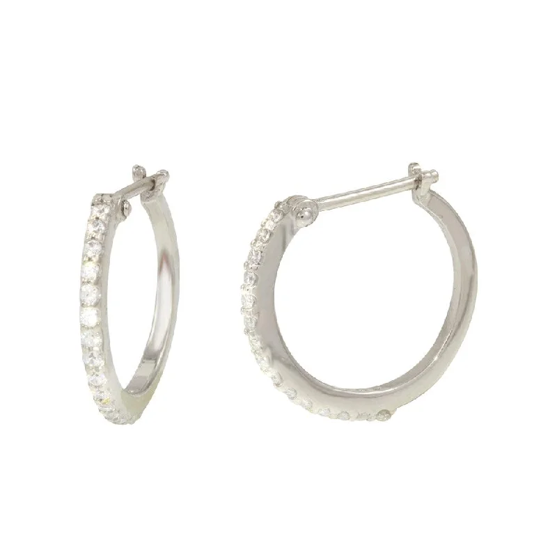 Unique Wedding Earrings-Rhodium Plated 925 Sterling Silver Mini Hoop Earrings with CZ - GME00028