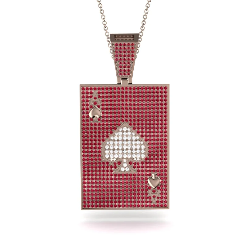 Delicate Silver Necklaces-Ace Of Spades Ruby Card Necklace - Tyler No. 47