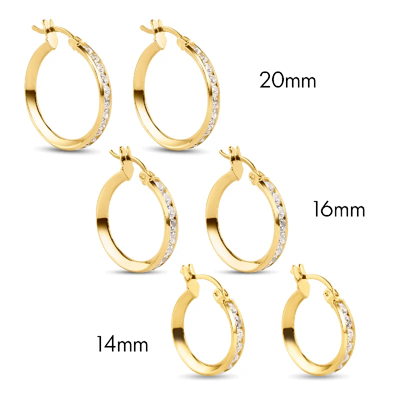 Sparkly Gold Earrings-14E00100. - 14 Karat Yellow Gold CZ Hoop Earrings