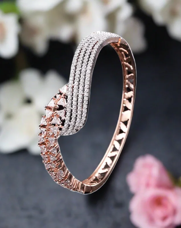 Elegant Gold Bangles-Rose Gold-Plated Cz Stone-Studded Handcrafted Bangle-Style Bracelet