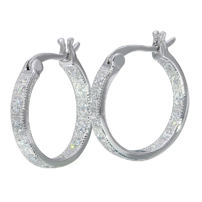 Fine Gold Earrings-Rhodium Plated 925 Sterling Silver Inner and Outer CZ Hoop Earrings - STE01121