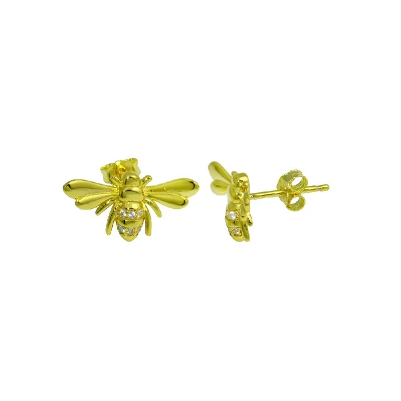 Custom Wedding Earrings-Gold Plated 925 Sterling Silver Insect CZ Stud Earring - STE01282GP