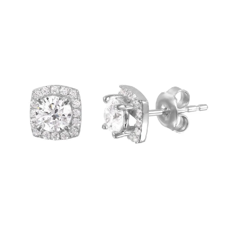 Stylish Stud Earrings-Silver 925 Rhodium Plated CZ Four-Prong Stud Earrings - GME00009