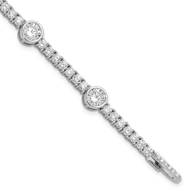 Elegant Silver Chain Bracelets-Sterling Silver Rhodium-plated CZ 7 inch Tennis Bracelet