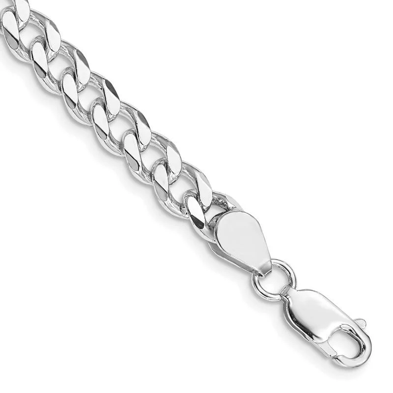 Custom Wedding Bracelets-Sterling Silver Rhodium-plated 7mm Curb Chain Bracelet