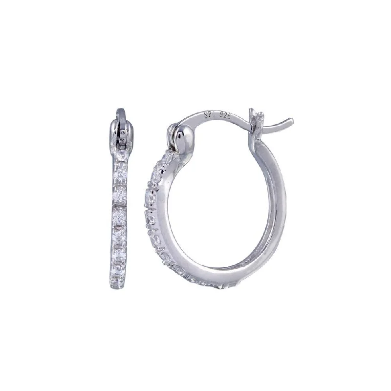 Boho Chic Earrings-Silver 925 Rhodium Plated Round CZ huggie hoop Earrings - STE00589