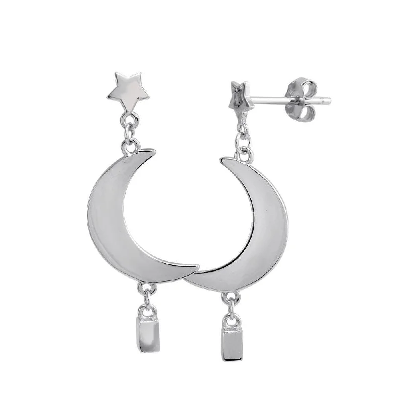 Diamond Stud Earrings-Rhodium Plated 925 Sterling Silver Dangling Crescent Earrings - STE01202