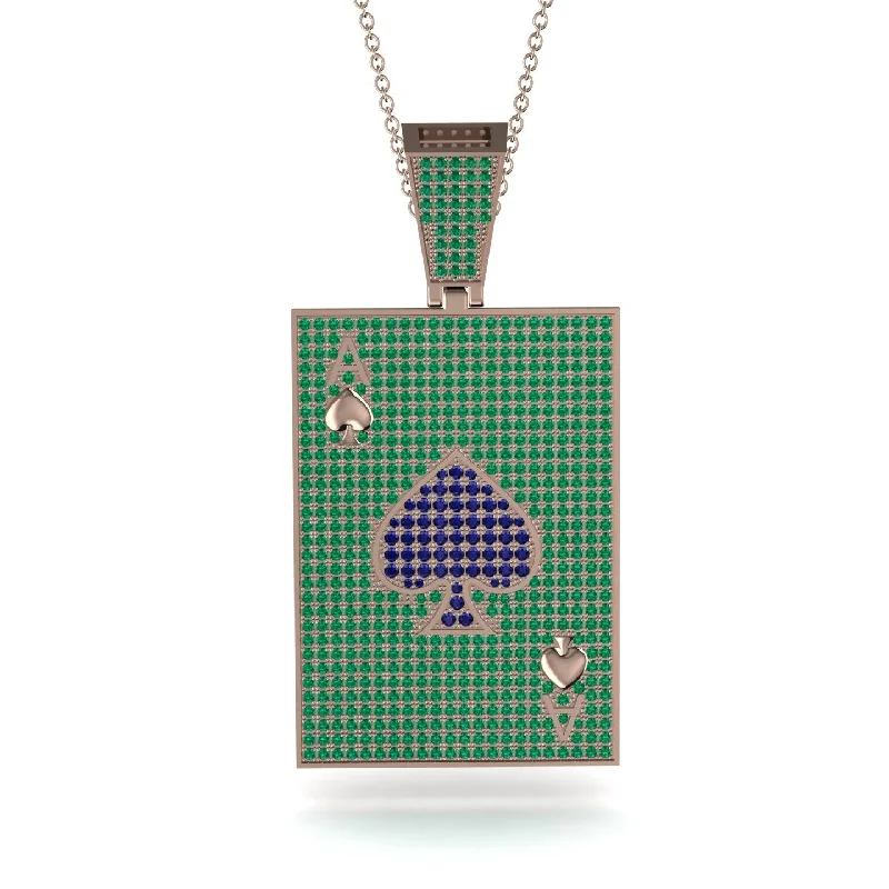 Bridal Necklaces-Ace Of Spades Emerald Card Necklace - Tyler No. 29