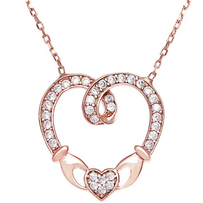 Bohemian Style Necklaces-Classic Women's Necklace - Sterling Silver 16+2 Rose GP CZ Claddagh Heart | M-4647