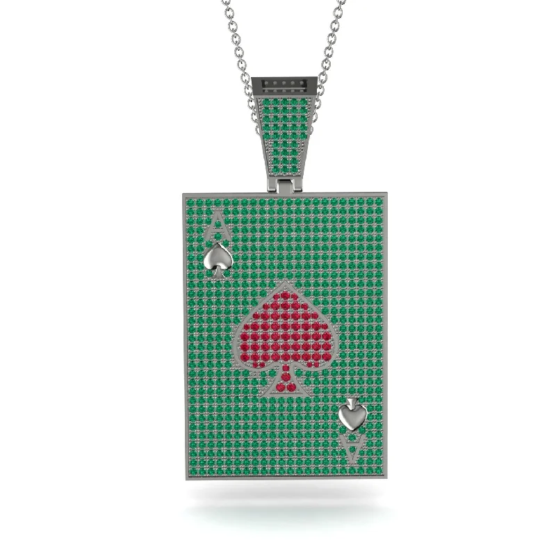 Unique Pendant Necklaces-Ace Of Spades Emerald Card Necklace - Tyler No. 27