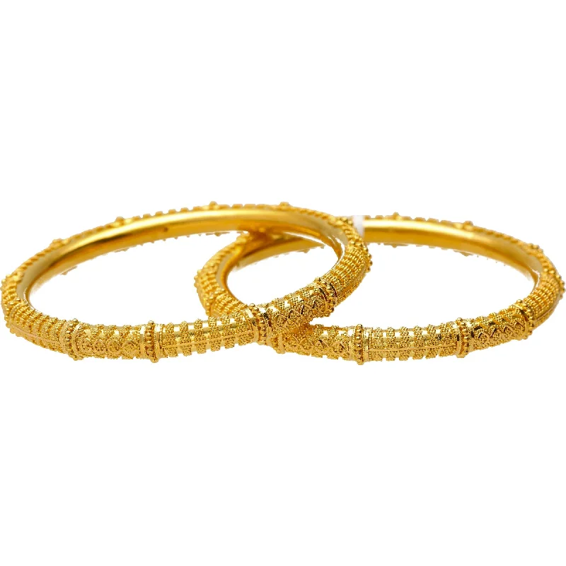 Silver and Gemstone Bangles-22K Yellow Gold & Beaded Filigree Bangle Set (41.3 grams)