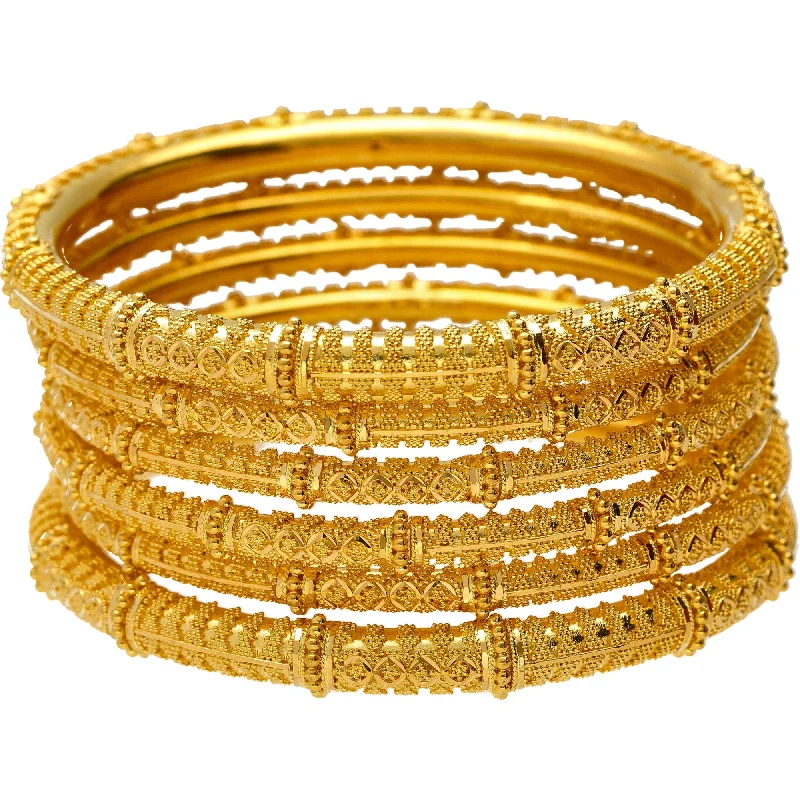 Personalized Gold Bangle Sets-22K Yellow Gold & Beaded Filigree Bangle Set (Size 2.8)