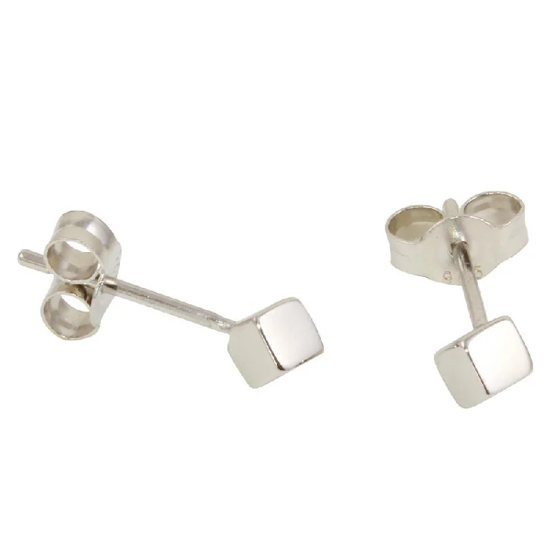 Vintage Style Earrings-Rhodium Plated 925 Sterling Silver Cube Stud Earrings - STE01100