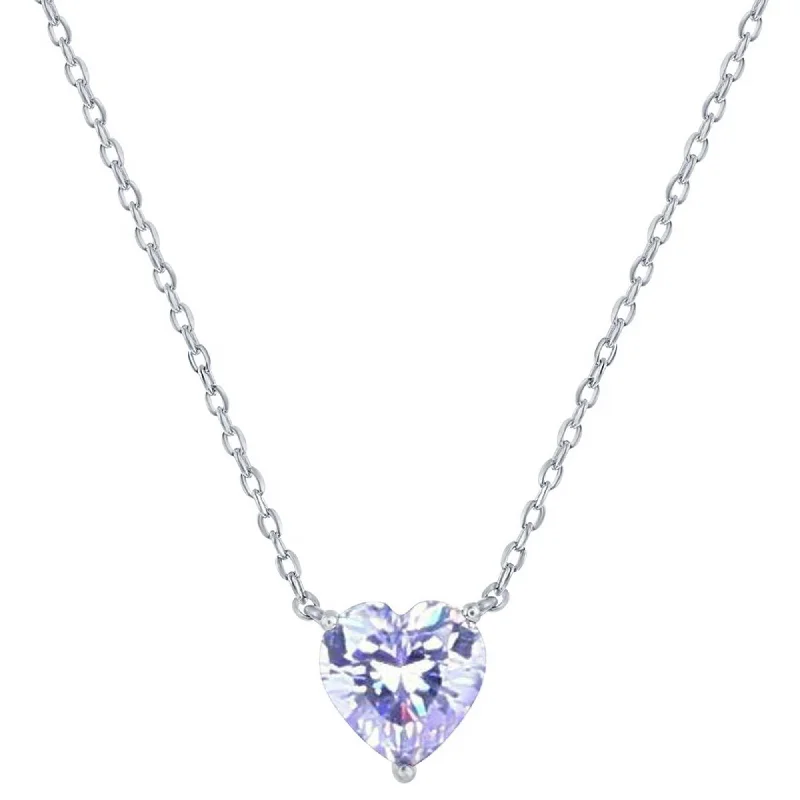 Custom Diamond Necklaces-Classic Women's Necklace - Silver Light Amethyst June Heart Perciosa Crystal | M-7127