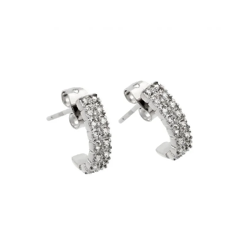 Statement Earrings for Women-Silver 925 Rhodium Plated Crescent Clear CZ Inlay Semi-huggie hoop Earrings - BGE00398