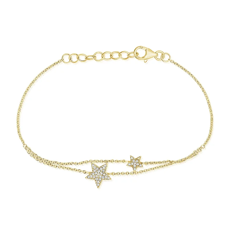 Simple Beaded Bracelets-14K Gold Star Chain Bracelet with Diamonds