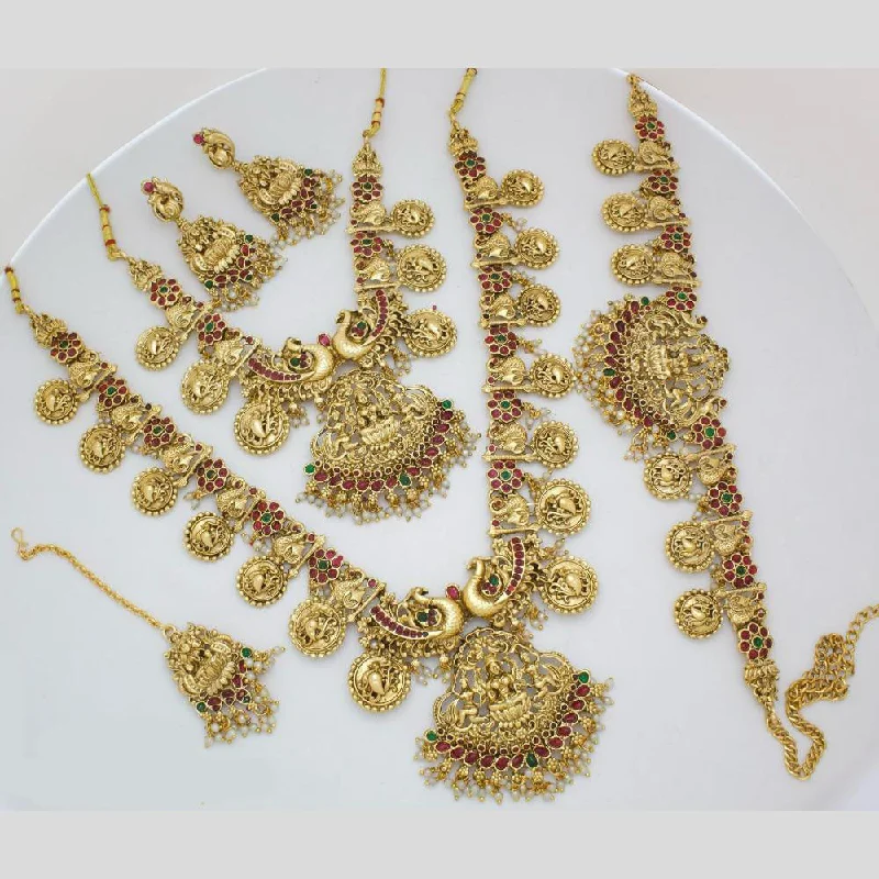 Pearl Necklace for Brides-Manisha Jewellery Gold Plated Pota Stone Temple Semi Bridal Necklace Set