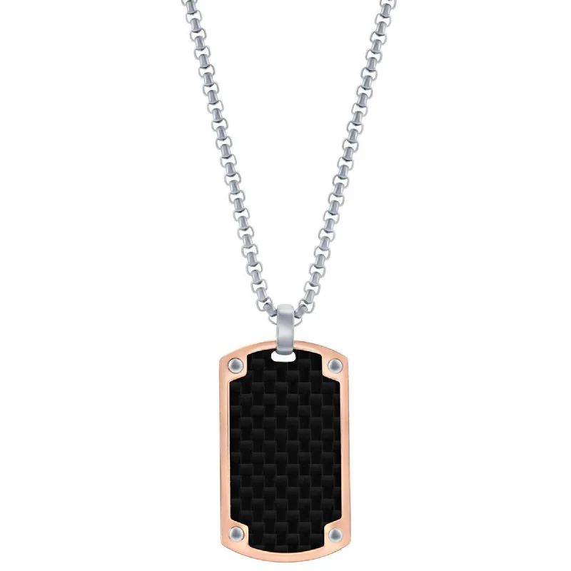 Elegant Personalized Necklaces-Men's Necklace - Stainless Steel Rose Gold with Black Carbon Fiber | SL-7141