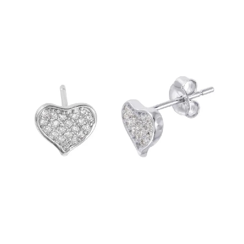 Affordable Gold Earrings-Silver 925 Rhodium Plated Heart-shaped Pave CZ Stud Earrings - STE01009