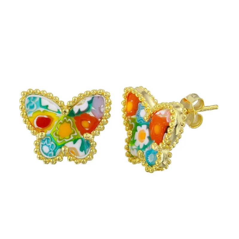 Affordable Gold Earrings-Gold Plated 925 Sterling Silver Murano Glass Butterfly Shaped Earring - ME00003