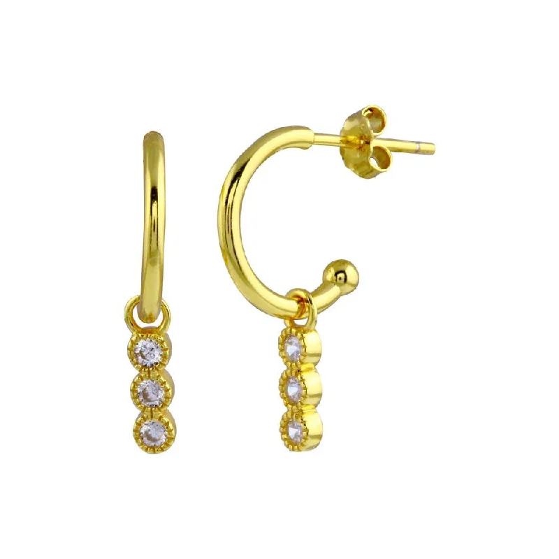 Gold Stud Earrings-Gold Plated 925 Sterling Silver CZ Dangling Hoop Earring - STE01283