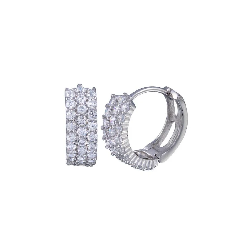 Modern Dangle Earrings-Silver 925 Rhodium Plated Clear CZ Three huggie hoop Earrings - STE00570CLR