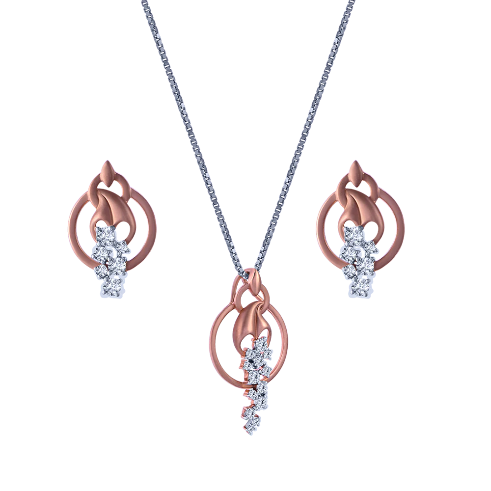 Luxury Diamond Necklaces-18k Unique Yellow Gold And Diamond Necklace Earrings Set