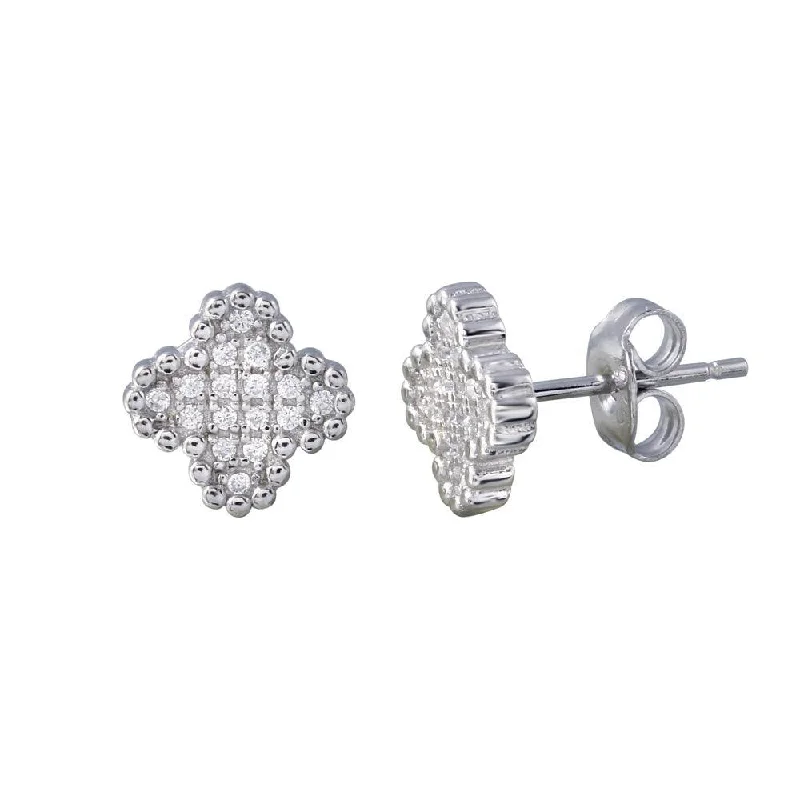 Gold Leaf Earrings-Rhodium Plated 925 Sterling Silver Clover CZ Stud Earrings - STE01197