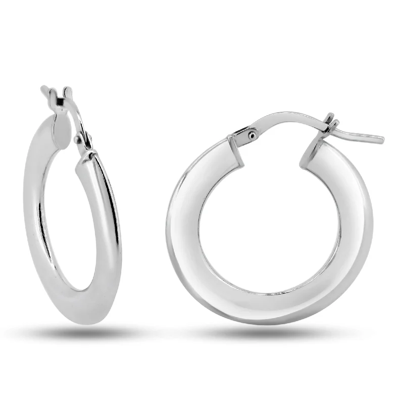 Beautiful Silver Earrings-Rhodium Plated 925 Sterling Silver Silver 2mm Hollow Loop Latch Back Earrings - ARE00034RH