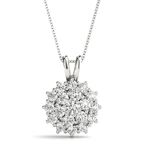 Luxury Crystal Necklaces-14K Gold Cluster Diamond Necklace / Pendant