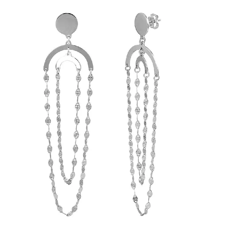 Minimalist Earrings for Women-Rhodium Plated 925 Sterling Silver Hanging Double Loop Chain Earrings - ARE00014RH